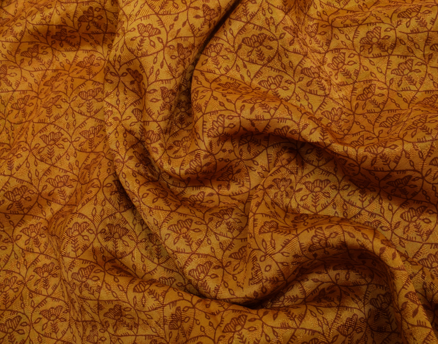 Sushila Vintage Mustard Saree 100% Pure Silk Printed Floral Soft Craft Fabric