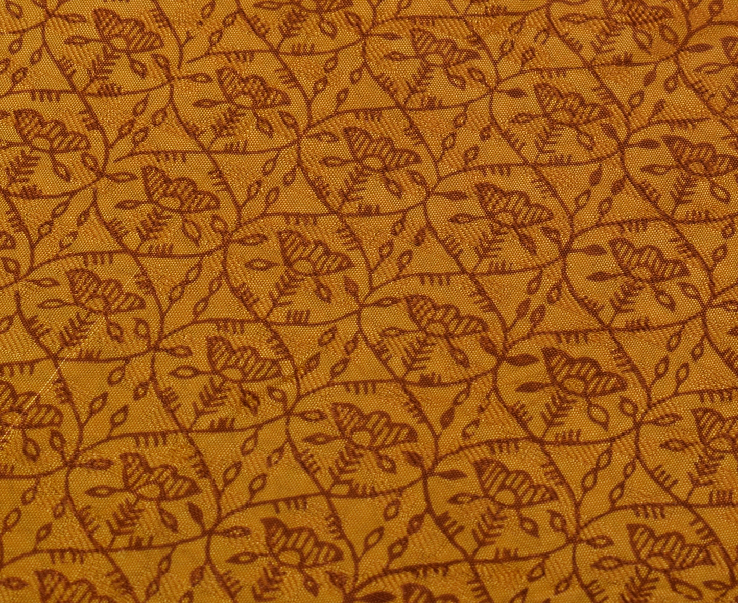Sushila Vintage Mustard Saree 100% Pure Silk Printed Floral Soft Craft Fabric