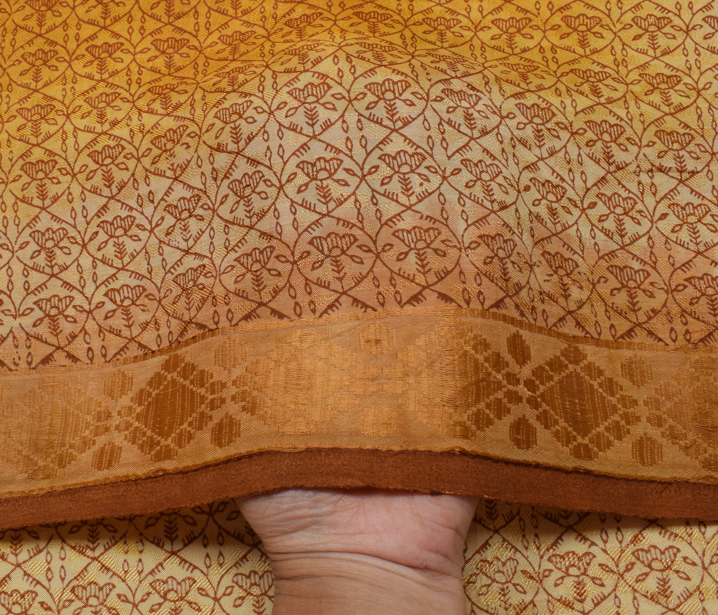 Sushila Vintage Mustard Saree 100% Pure Silk Printed Floral Soft Craft Fabric