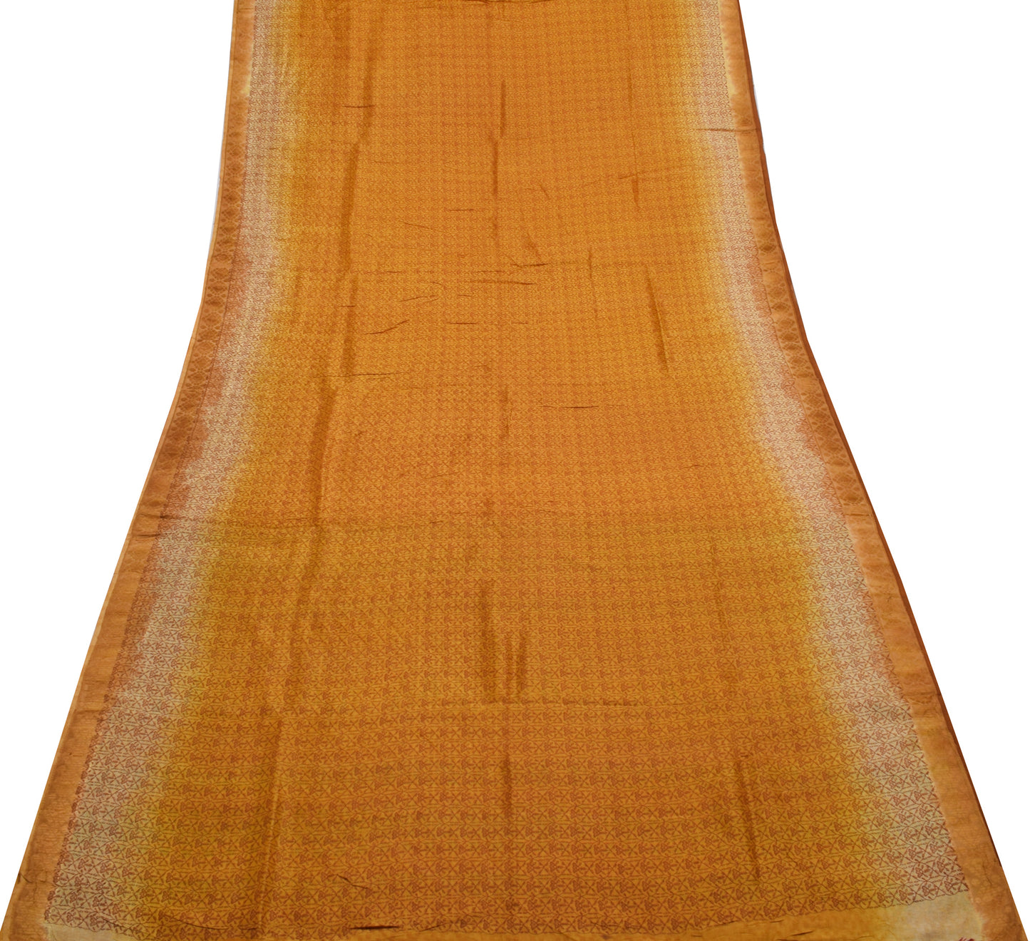 Sushila Vintage Mustard Saree 100% Pure Silk Printed Floral Soft Craft Fabric