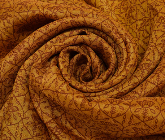 Sushila Vintage Mustard Saree 100% Pure Silk Printed Floral Soft Craft Fabric