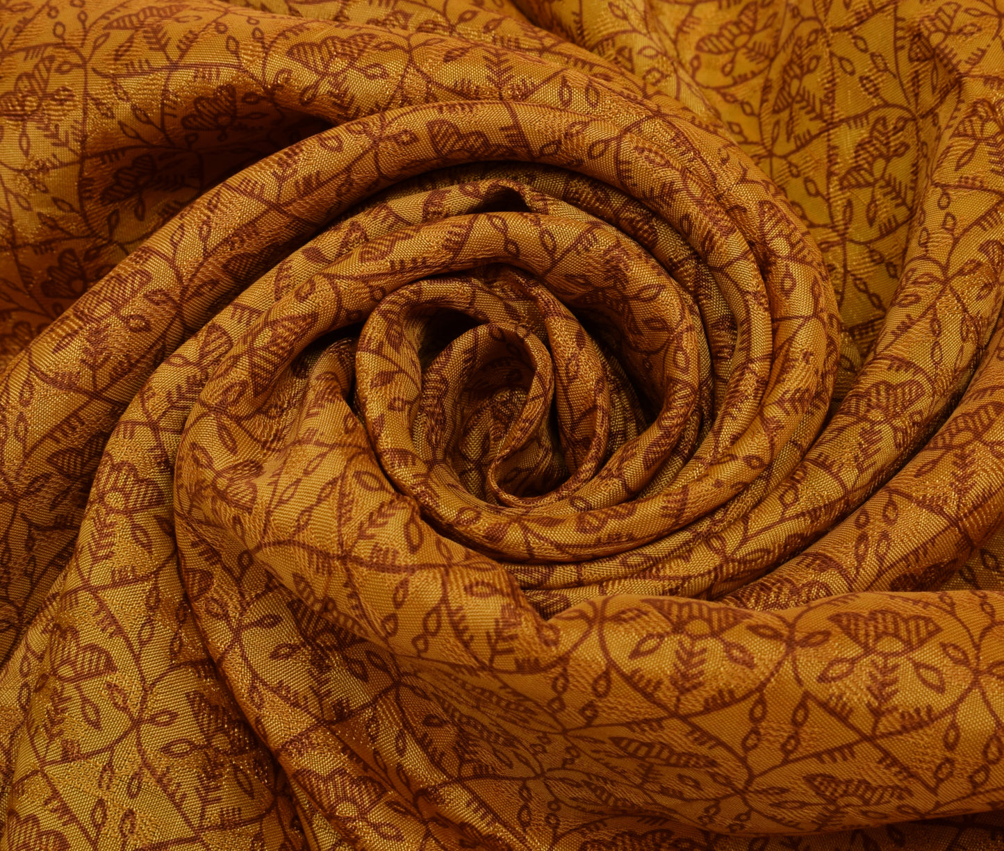 Sushila Vintage Mustard Saree 100% Pure Silk Printed Floral Soft Craft Fabric