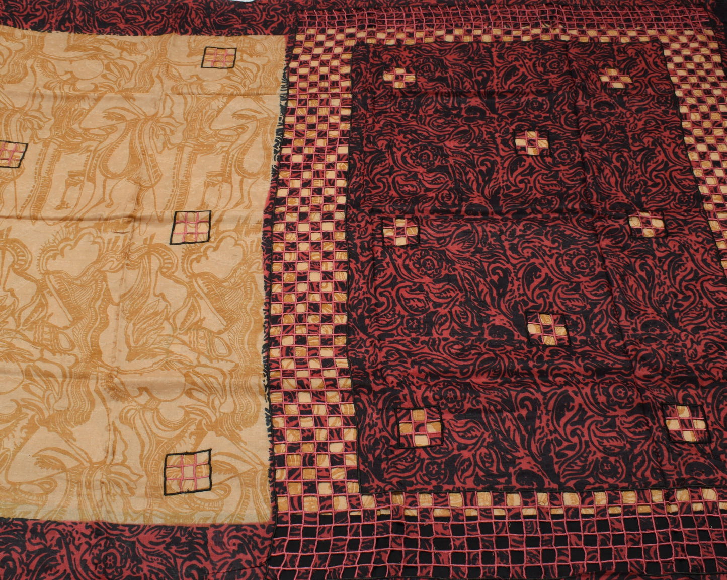 Sushila Vintage Brown Saree 100% Pure Silk Printed Floral Soft Craft Fabric
