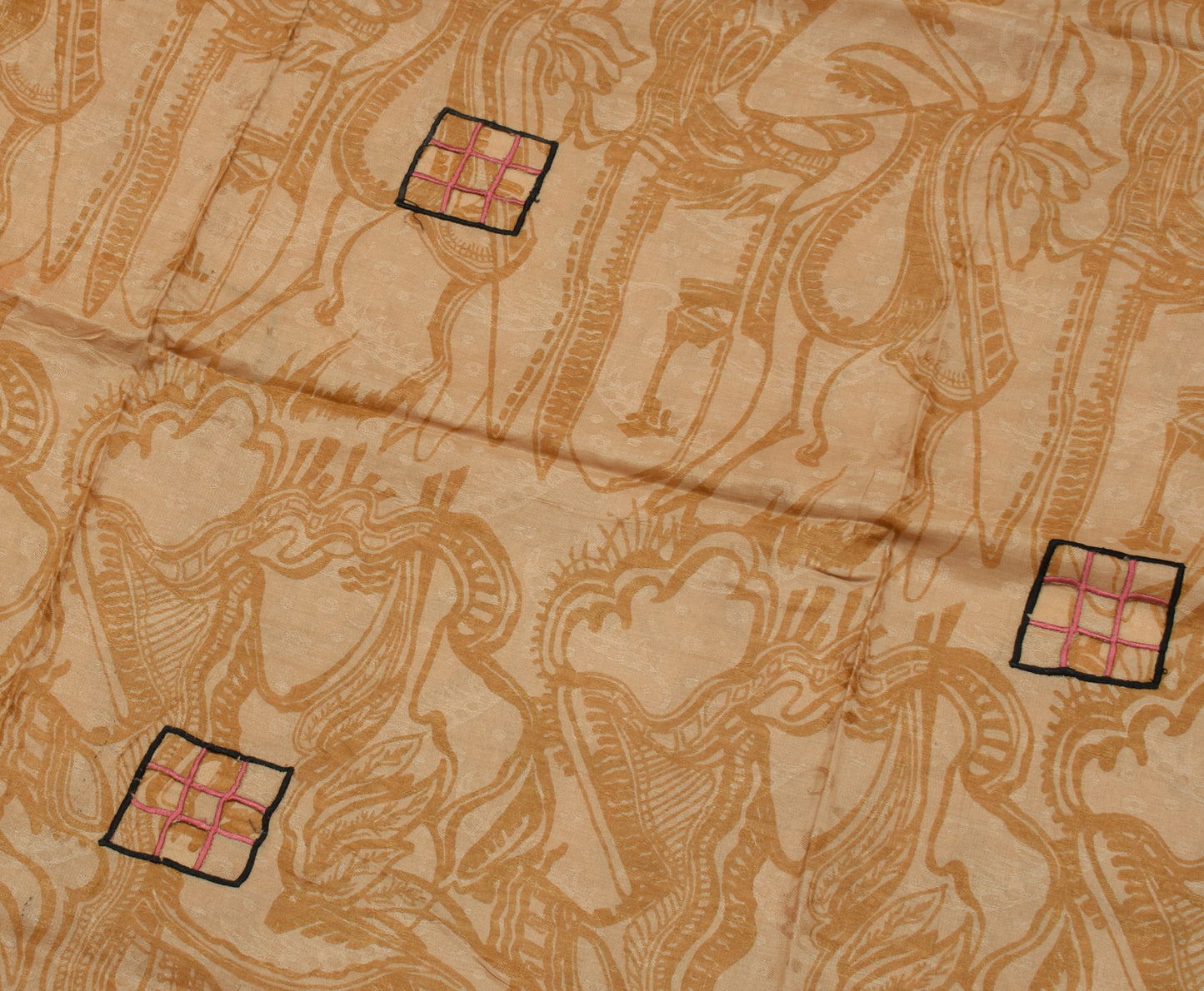 Sushila Vintage Brown Saree 100% Pure Silk Printed Floral Soft Craft Fabric