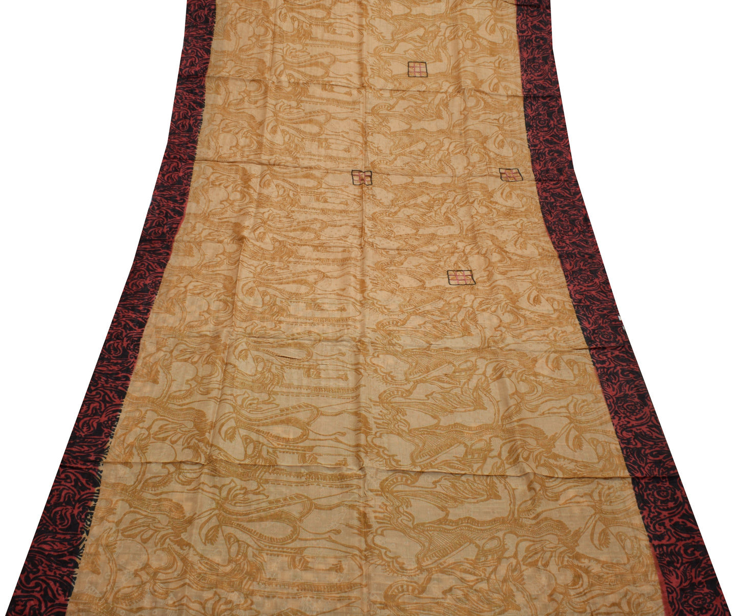 Sushila Vintage Brown Saree 100% Pure Silk Printed Floral Soft Craft Fabric