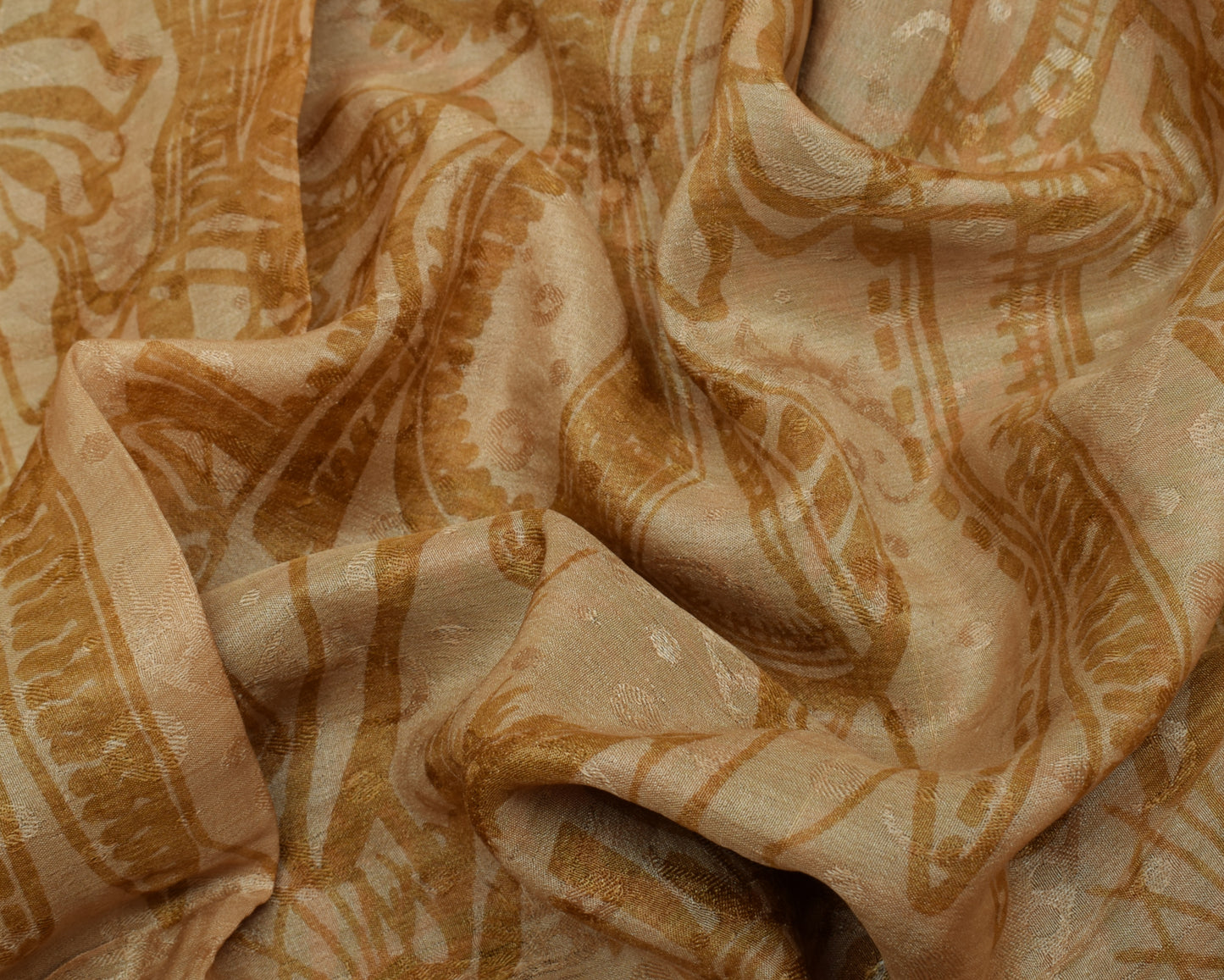 Sushila Vintage Brown Saree 100% Pure Silk Printed Floral Soft Craft Fabric