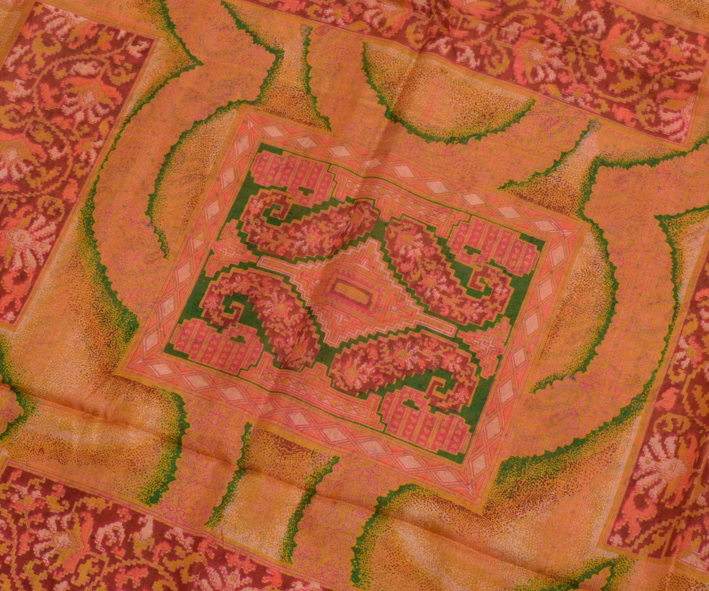 Sushila Vintage Green Saree 100% Pure Silk Printed Paisley Soft Craft Fabric