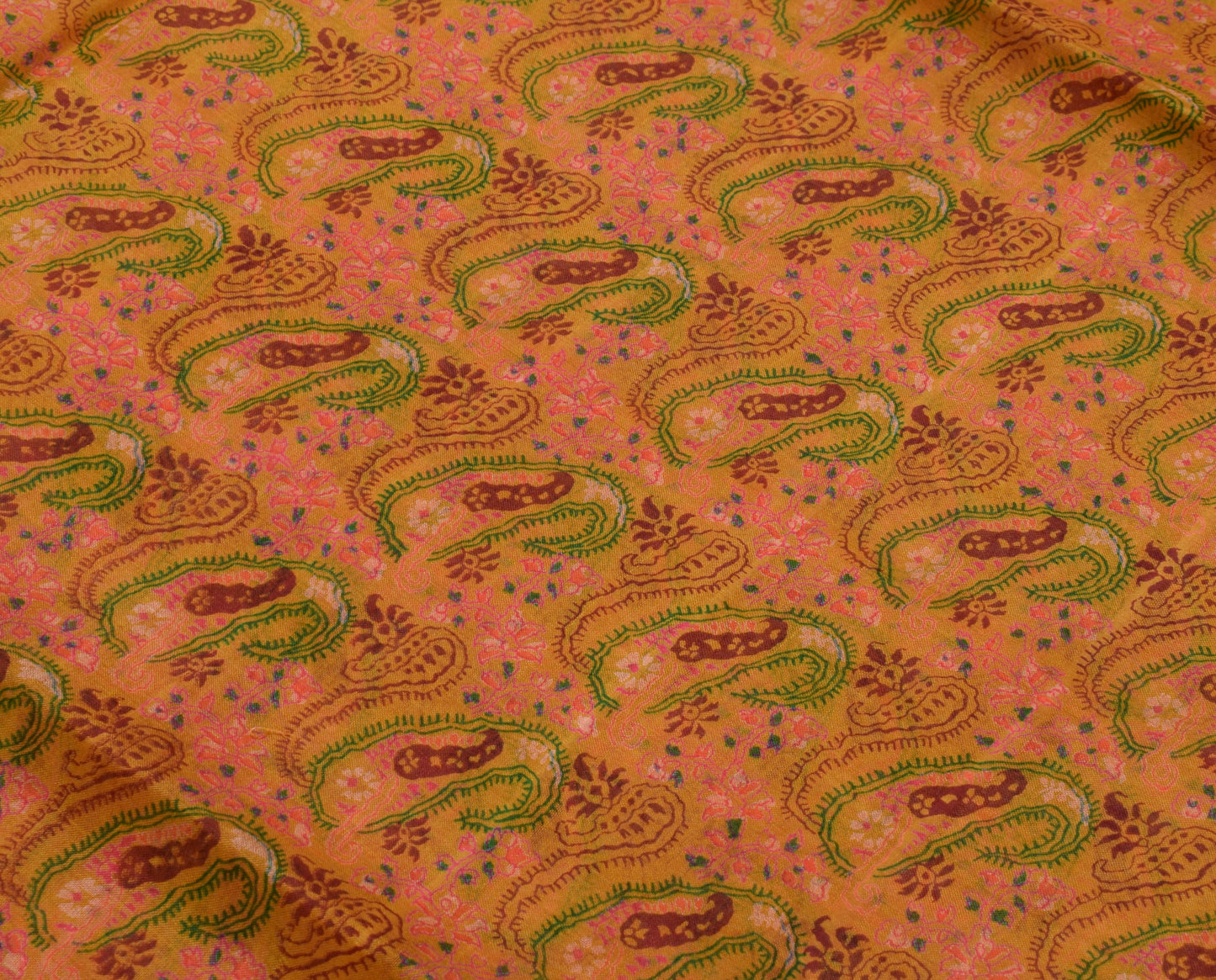 Sushila Vintage Green Saree 100% Pure Silk Printed Paisley Soft Craft Fabric