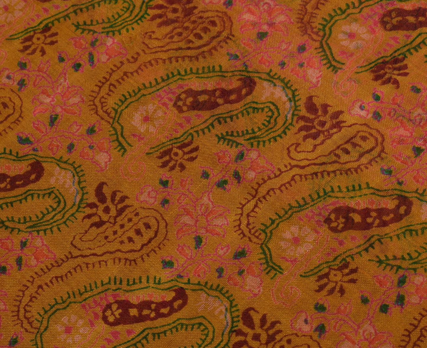 Sushila Vintage Green Saree 100% Pure Silk Printed Paisley Soft Craft Fabric