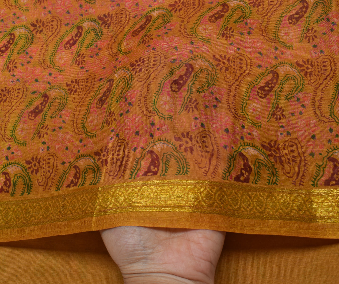 Sushila Vintage Green Saree 100% Pure Silk Printed Paisley Soft Craft Fabric