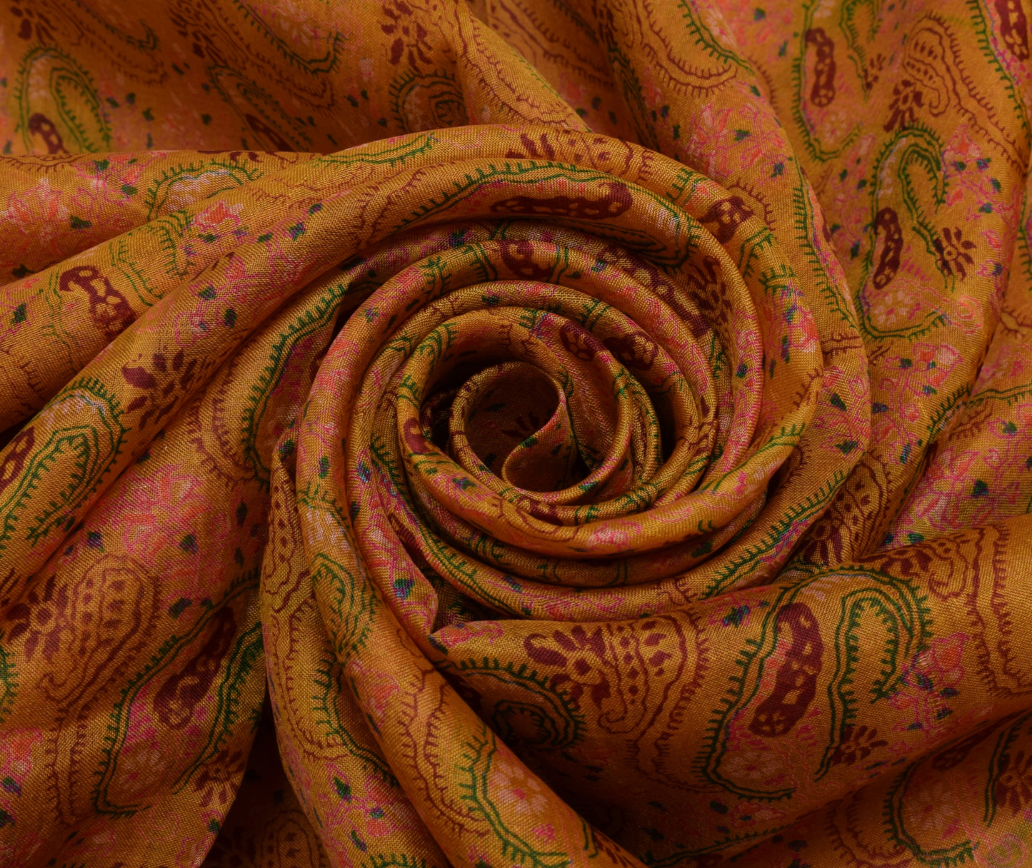 Sushila Vintage Green Saree 100% Pure Silk Printed Paisley Soft Craft Fabric