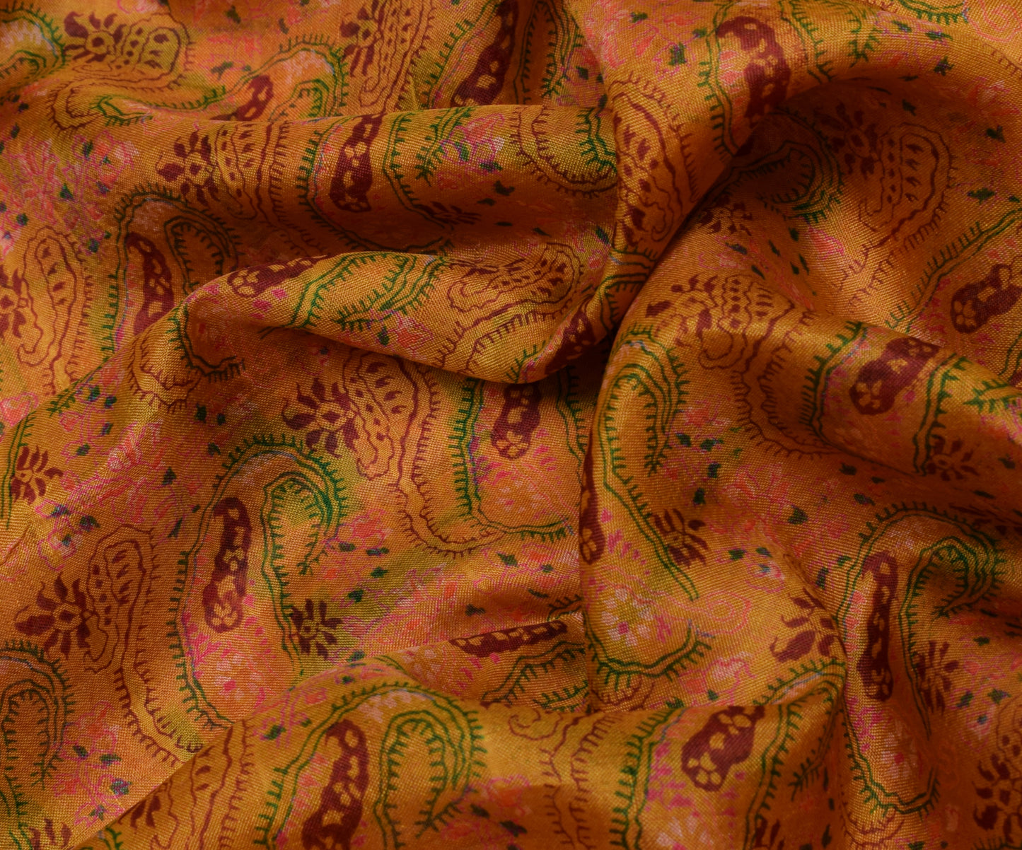 Sushila Vintage Green Saree 100% Pure Silk Printed Paisley Soft Craft Fabric
