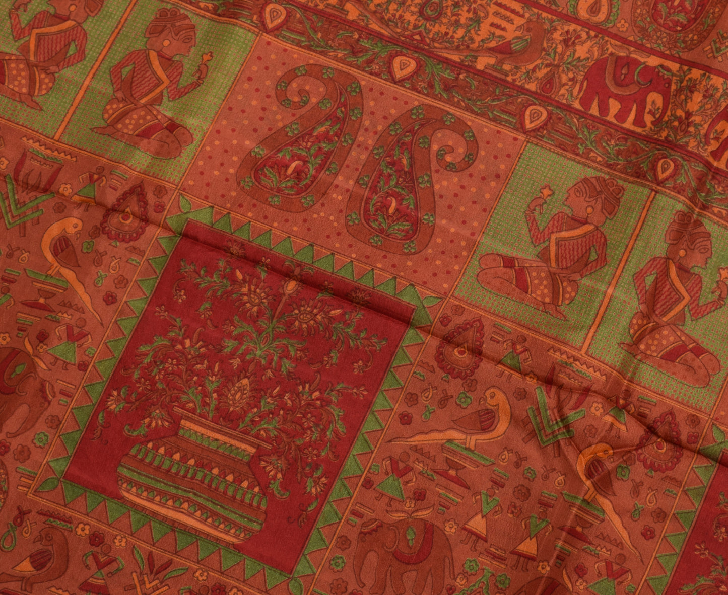 Sushila Vintage Indian Saree 100% Pure Silk Printed Paisley Soft Craft Fabric