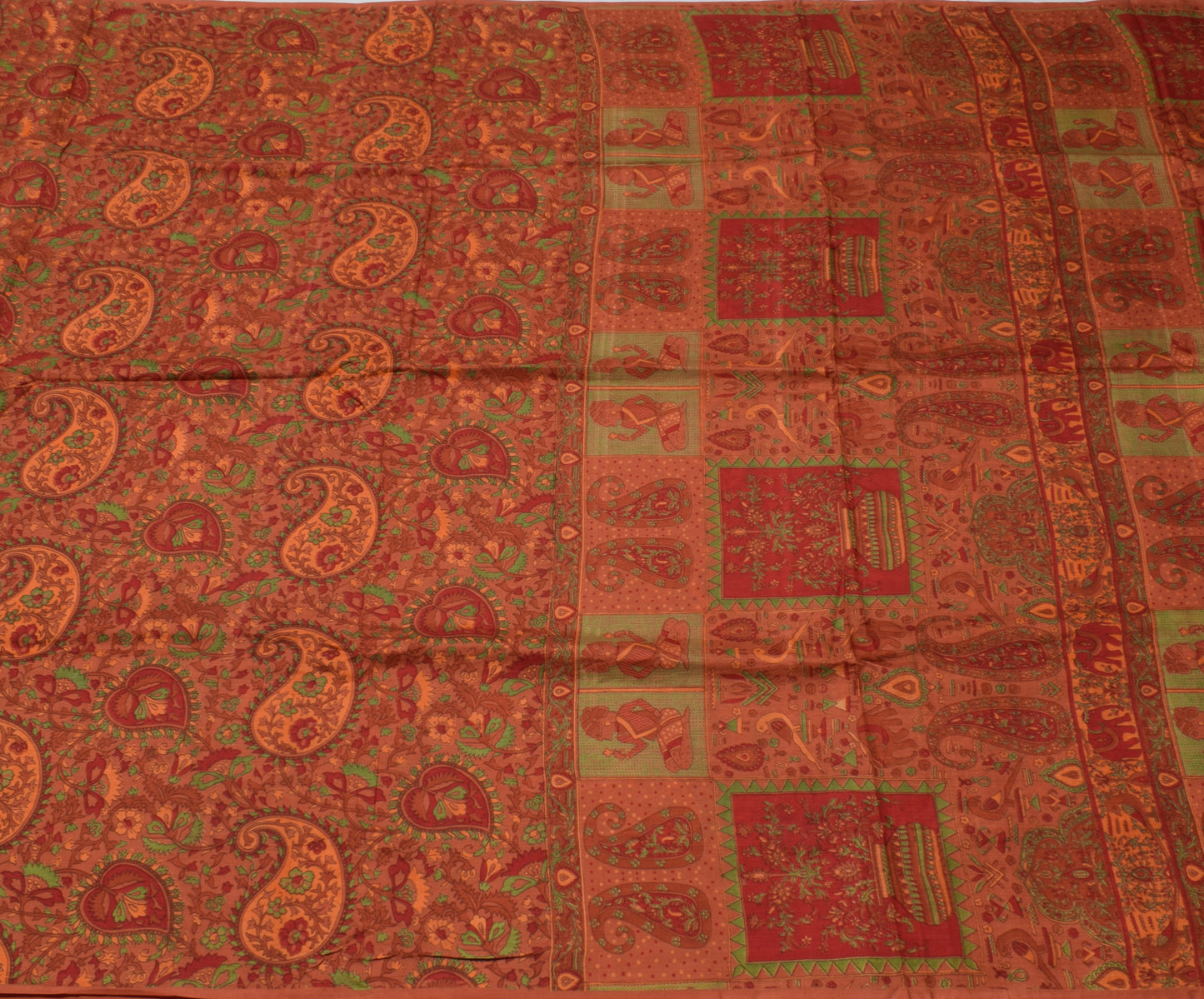 Sushila Vintage Indian Saree 100% Pure Silk Printed Paisley Soft Craft Fabric