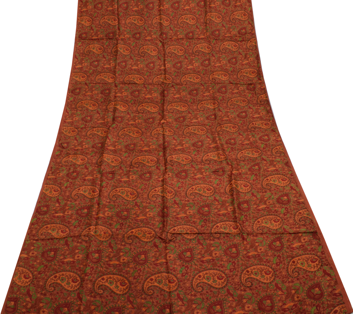 Sushila Vintage Indian Saree 100% Pure Silk Printed Paisley Soft Craft Fabric