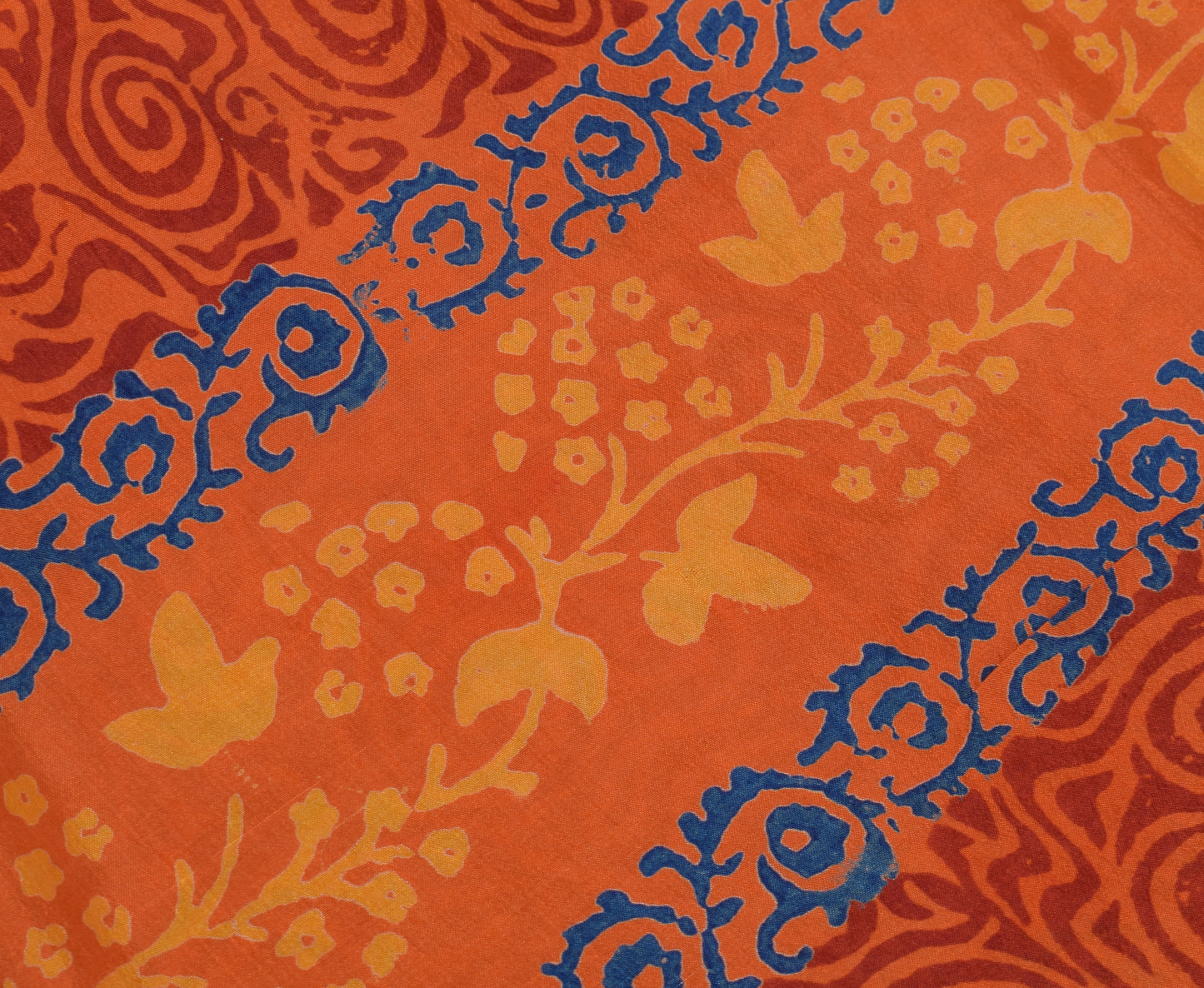 Sushila Vintage Orange Saree 100% Pure Silk Printed Floral Soft Craft Fabric