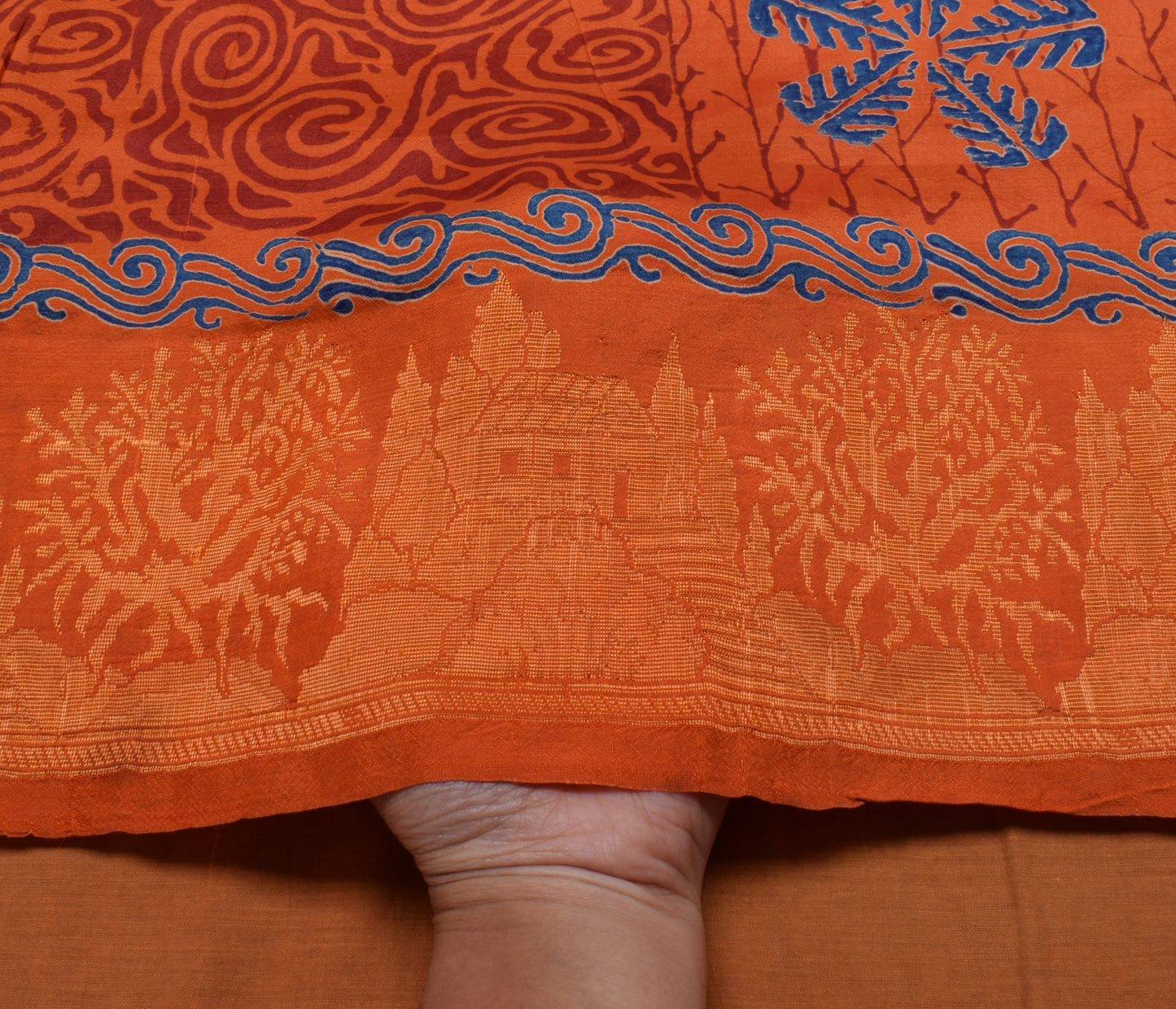 Sushila Vintage Orange Saree 100% Pure Silk Printed Floral Soft Craft Fabric