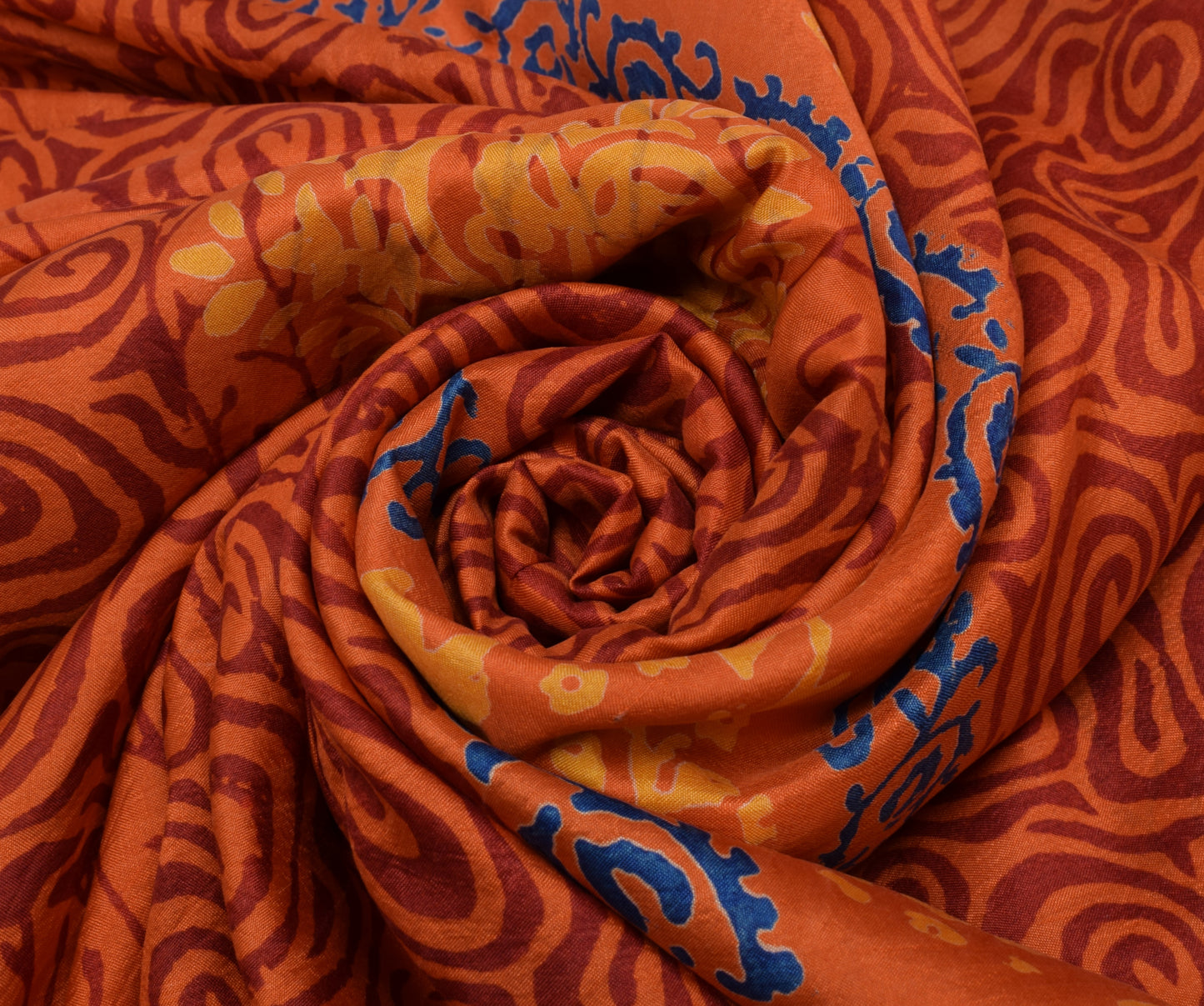 Sushila Vintage Orange Saree 100% Pure Silk Printed Floral Soft Craft Fabric