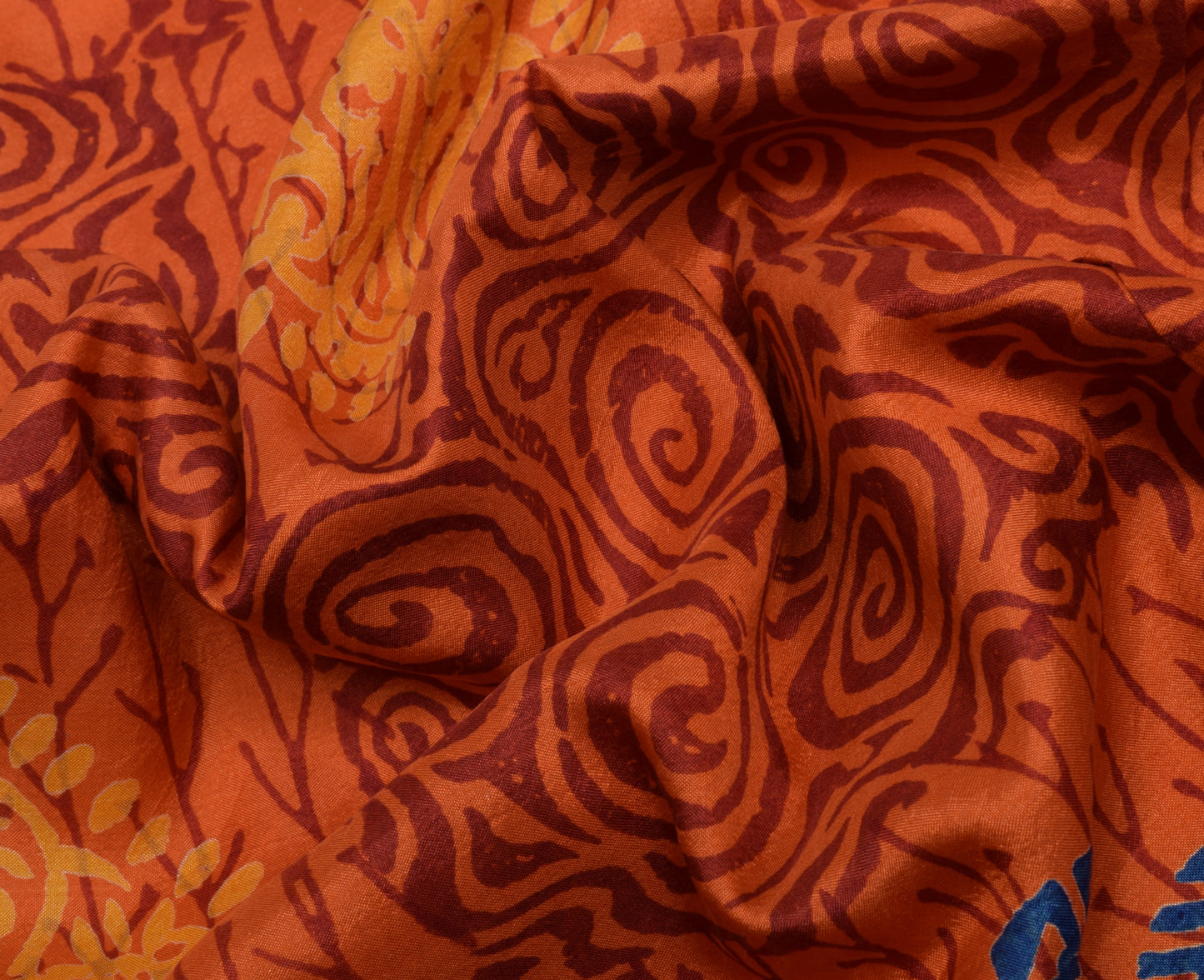 Sushila Vintage Orange Saree 100% Pure Silk Printed Floral Soft Craft Fabric