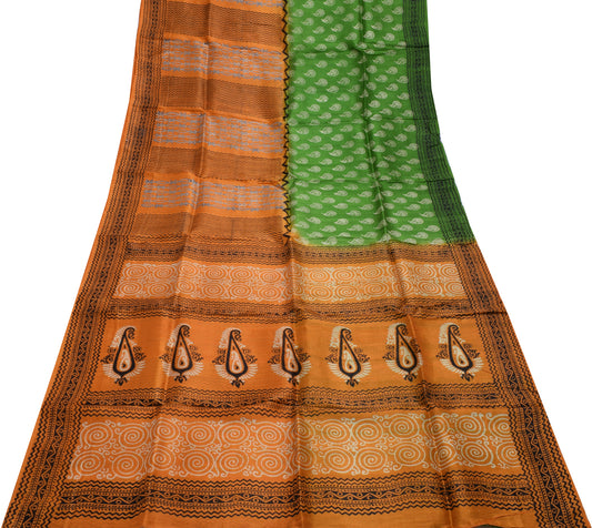 Sushila Vintage Indian Saree 100% Pure Silk Printed Floral Soft Craft Fabric