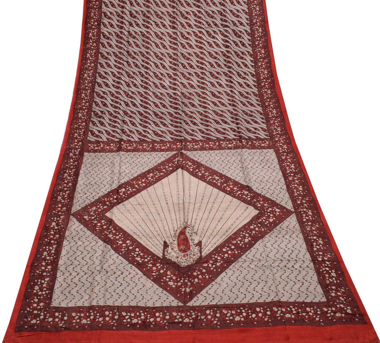Sushila Vintage Indian Saree 100% Pure Silk Printed Floral Soft Craft Fabric