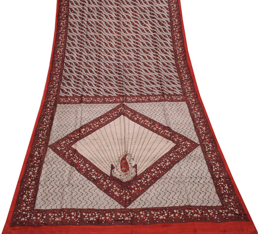 Sushila Vintage Indian Saree 100% Pure Silk Printed Floral Soft Craft Fabric