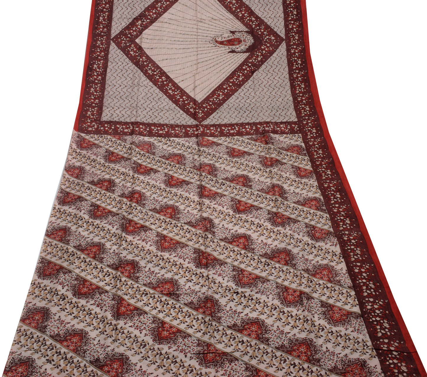 Sushila Vintage Indian Saree 100% Pure Silk Printed Floral Soft Craft Fabric