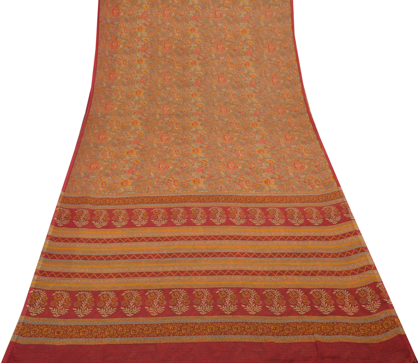 Sushila Vintage Indian Sari Blend Chiffon Silk Printed Floral Soft Craft Fabric