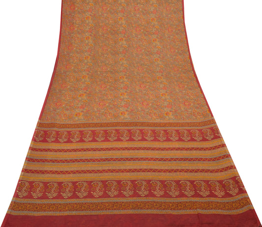 Sushila Vintage Indian Sari Blend Chiffon Silk Printed Floral Soft Craft Fabric