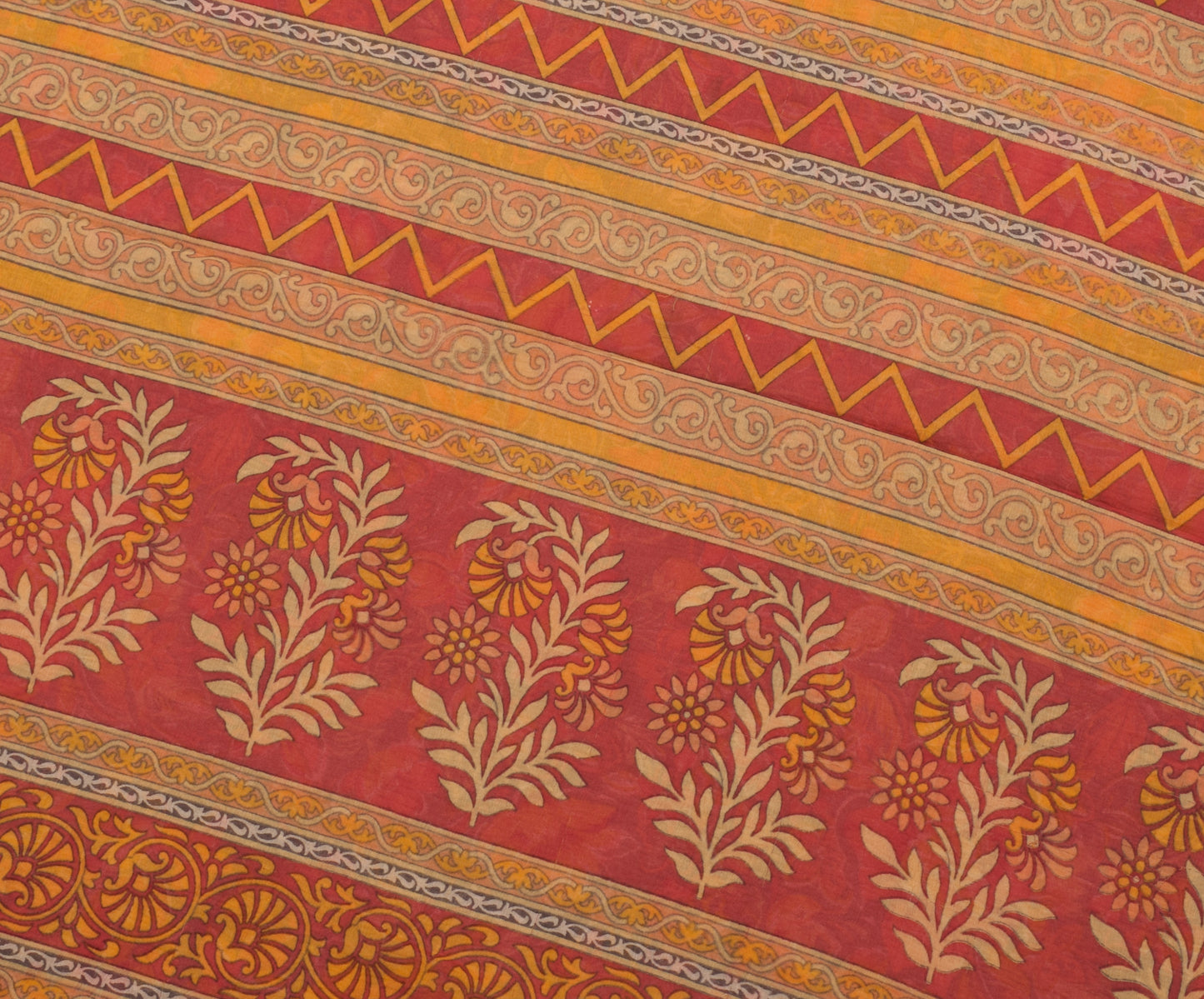 Sushila Vintage Indian Sari Blend Chiffon Silk Printed Floral Soft Craft Fabric