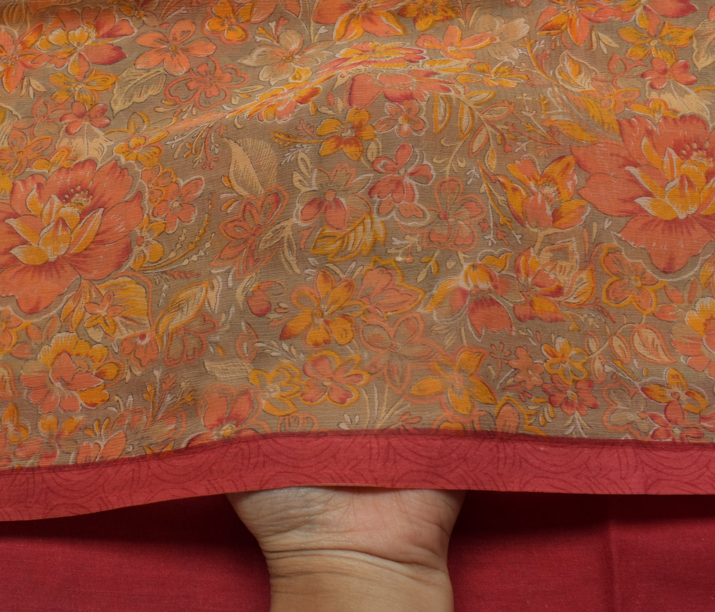 Sushila Vintage Indian Sari Blend Chiffon Silk Printed Floral Soft Craft Fabric