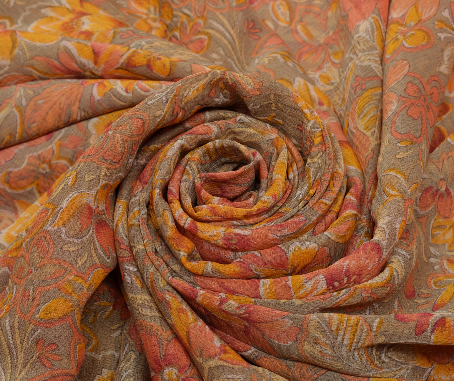 Sushila Vintage Indian Sari Blend Chiffon Silk Printed Floral Soft Craft Fabric