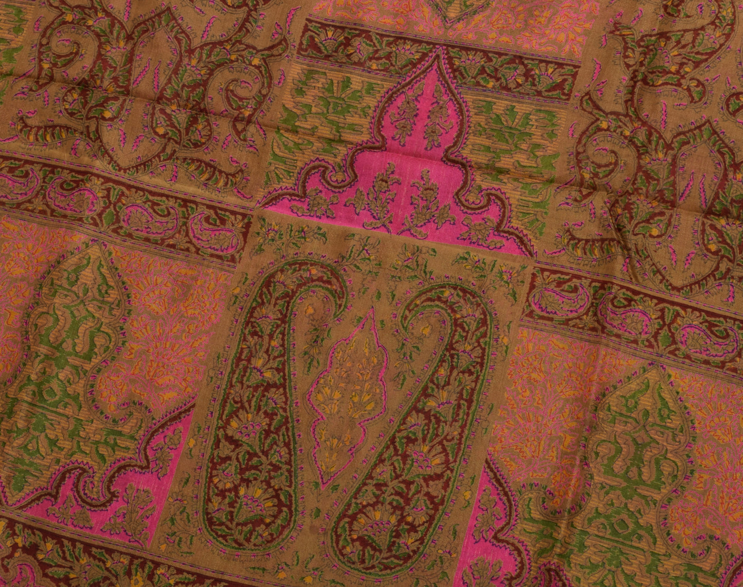 Sushila Vintage Brown Saree 100% Pure Silk Printed Floral Soft Craft Fabric