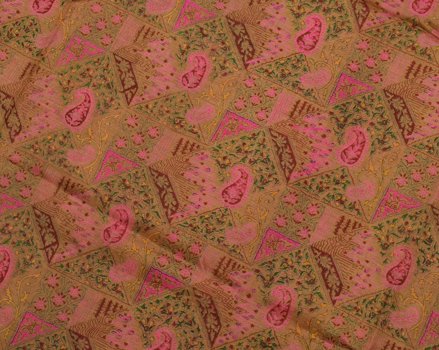 Sushila Vintage Brown Saree 100% Pure Silk Printed Floral Soft Craft Fabric