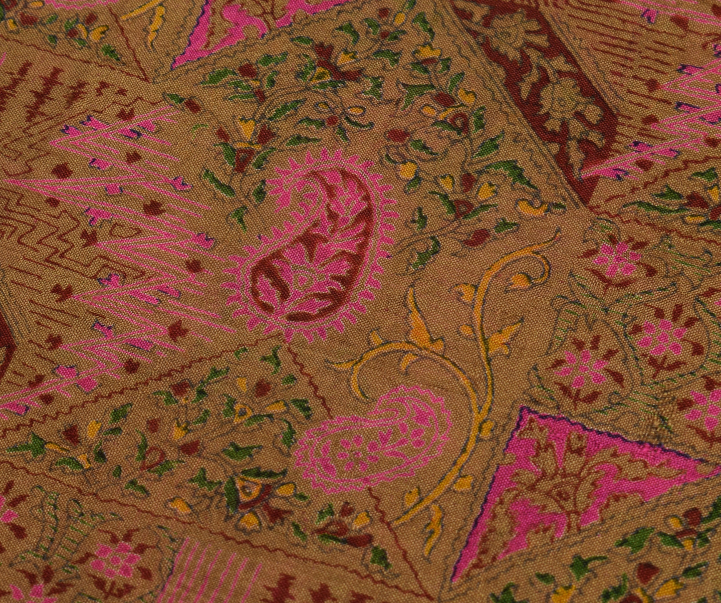 Sushila Vintage Brown Saree 100% Pure Silk Printed Floral Soft Craft Fabric
