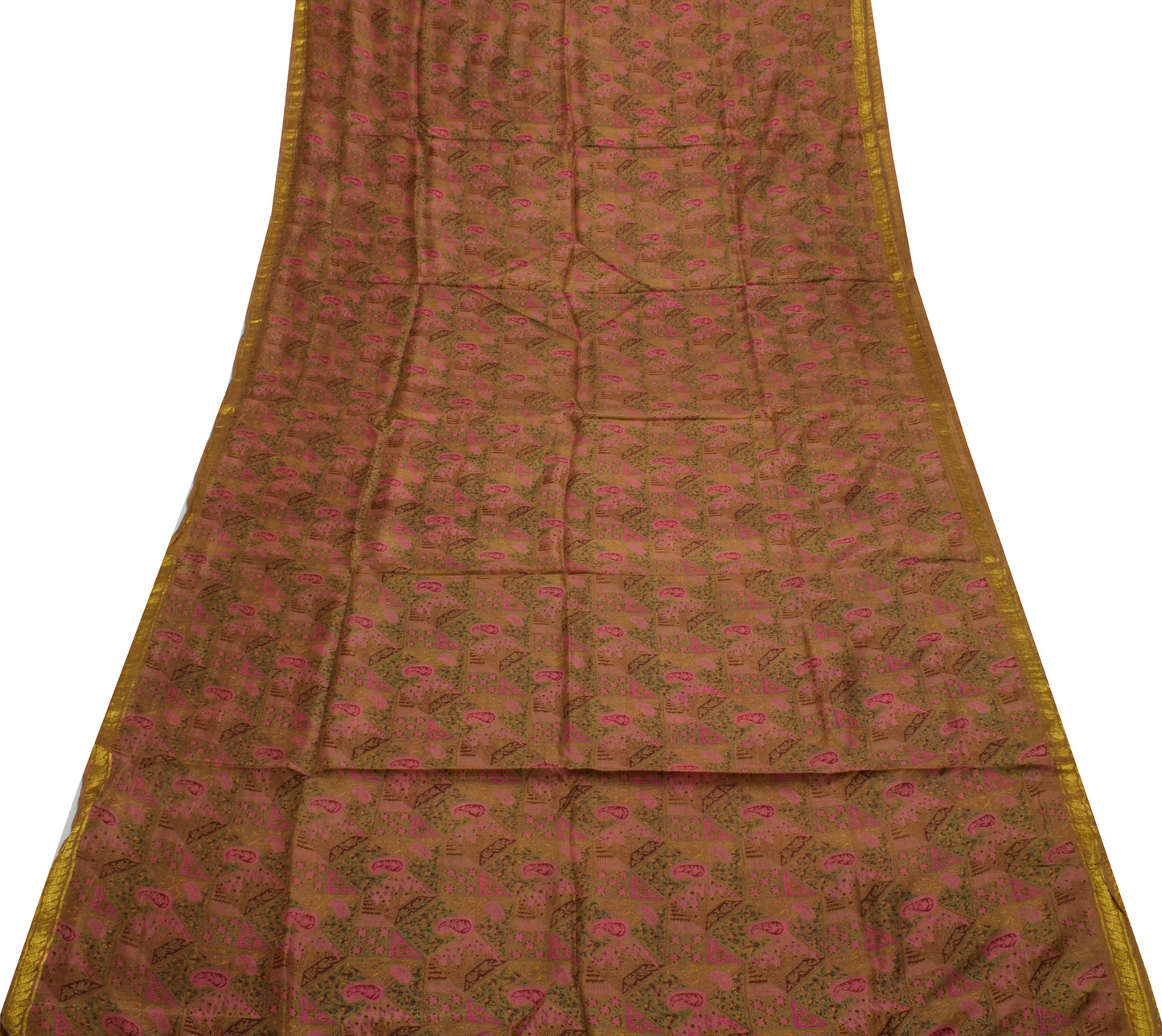 Sushila Vintage Brown Saree 100% Pure Silk Printed Floral Soft Craft Fabric