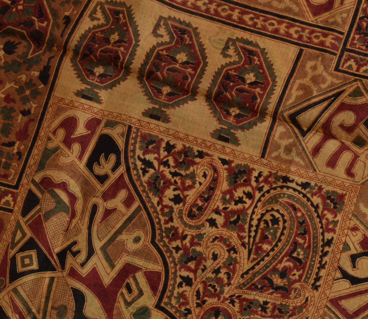 Sushila Vintage Brown Saree 100% Pure Silk Printed Floral Soft Craft Fabric