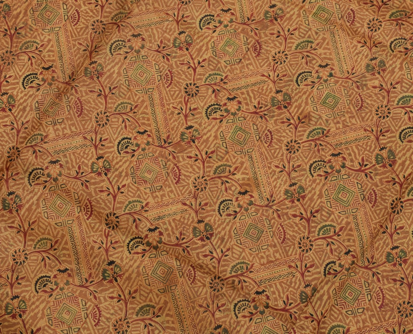 Sushila Vintage Brown Saree 100% Pure Silk Printed Floral Soft Craft Fabric