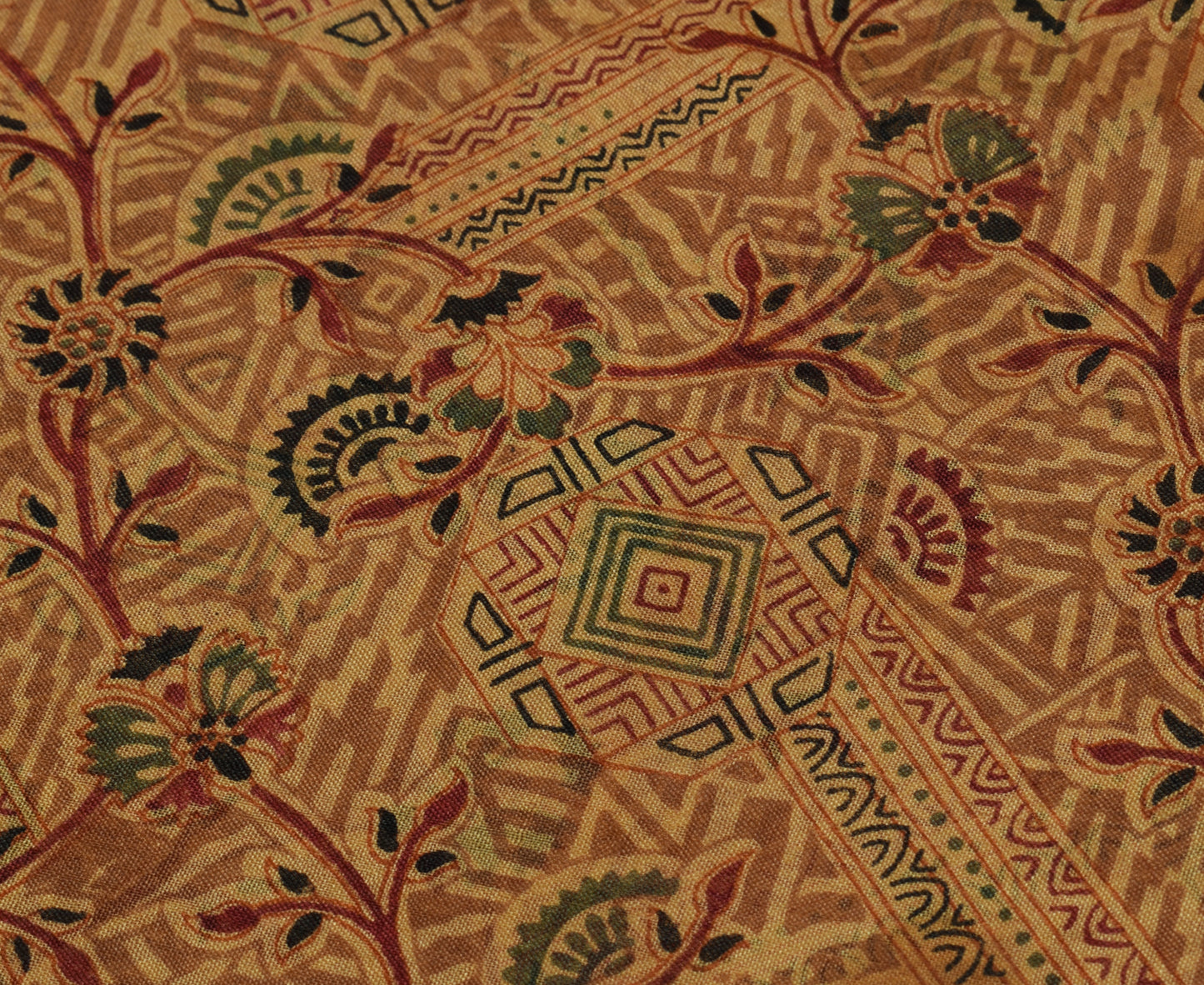 Sushila Vintage Brown Saree 100% Pure Silk Printed Floral Soft Craft Fabric