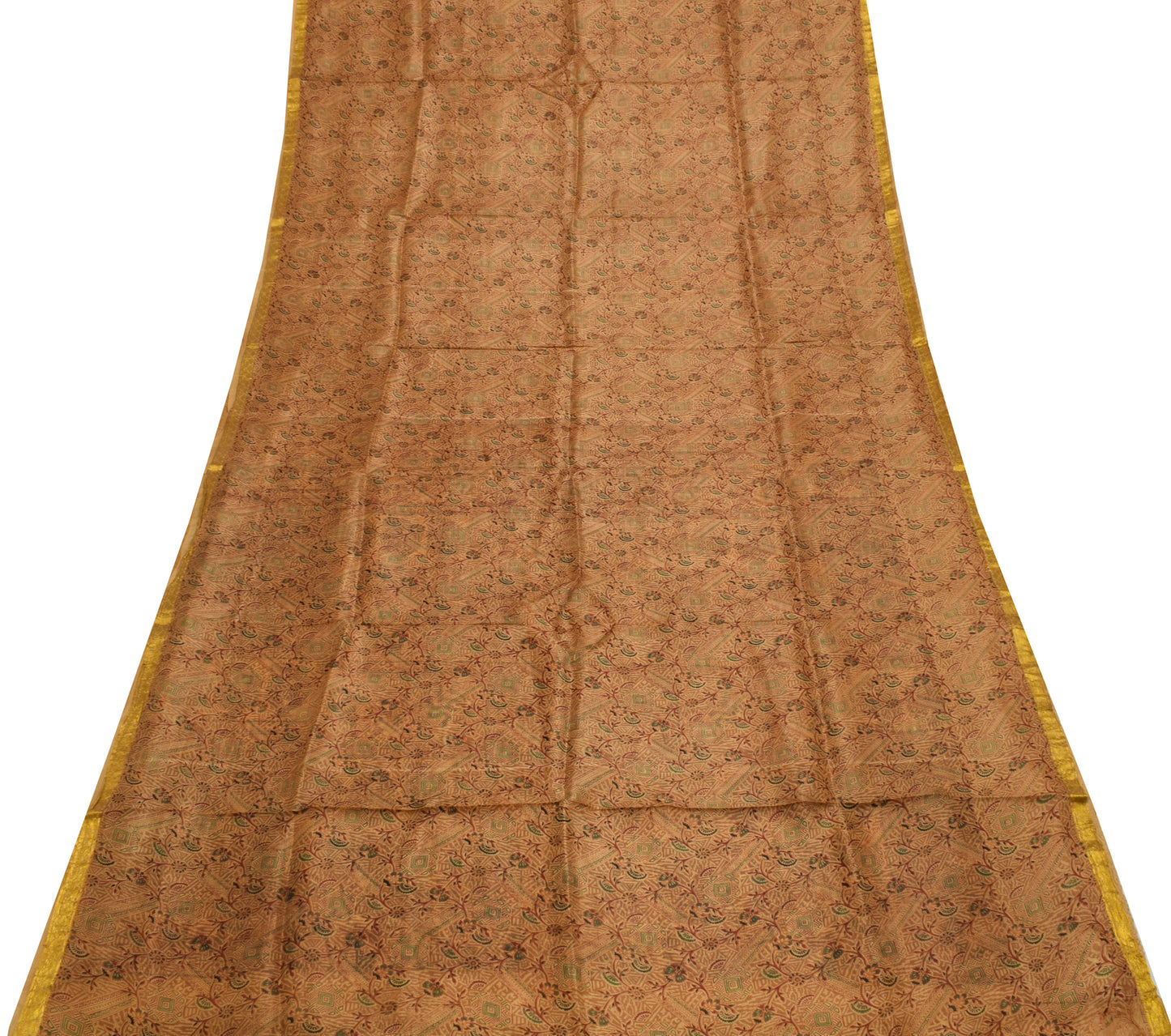 Sushila Vintage Brown Saree 100% Pure Silk Printed Floral Soft Craft Fabric