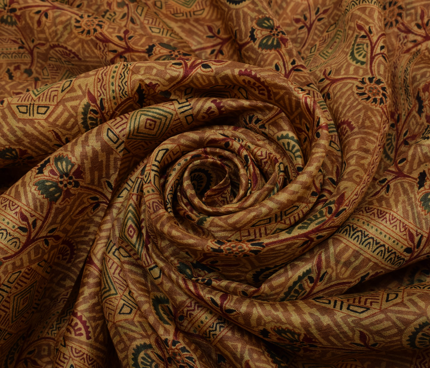 Sushila Vintage Brown Saree 100% Pure Silk Printed Floral Soft Craft Fabric