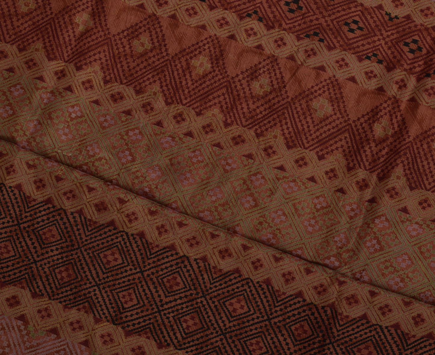 Sushila Vintage Brown Saree 100% Pure Silk Printed 5 Yard Soft Craft Fabric