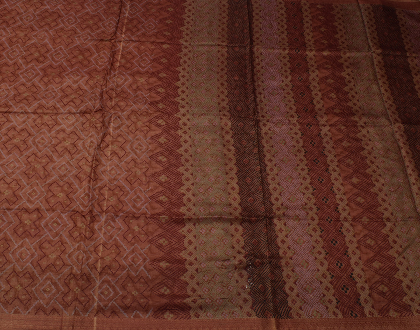 Sushila Vintage Brown Saree 100% Pure Silk Printed 5 Yard Soft Craft Fabric
