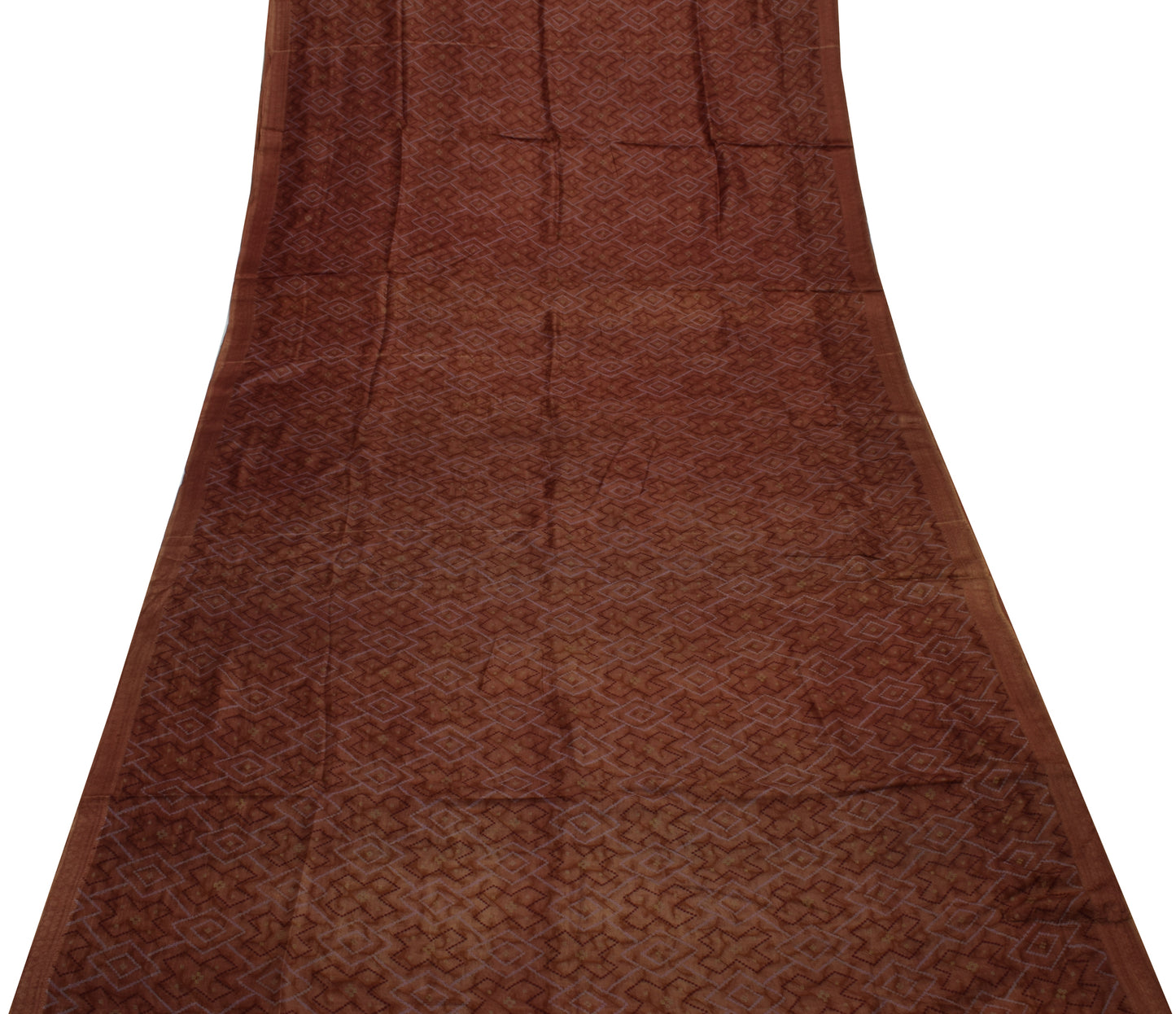 Sushila Vintage Brown Saree 100% Pure Silk Printed 5 Yard Soft Craft Fabric