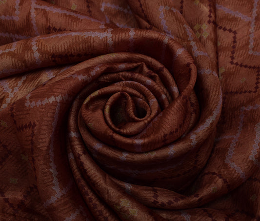 Sushila Vintage Brown Saree 100% Pure Silk Printed 5 Yard Soft Craft Fabric