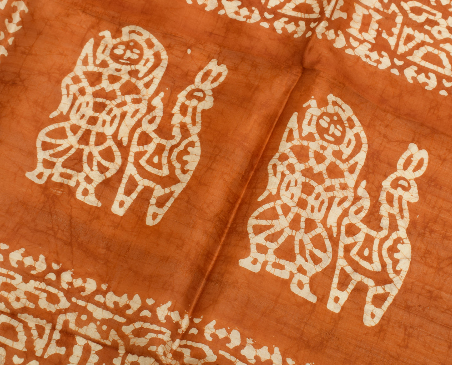Sushila Vintage Light Brown Saree  Pure Silk Batik Printed Soft Craft Fabric