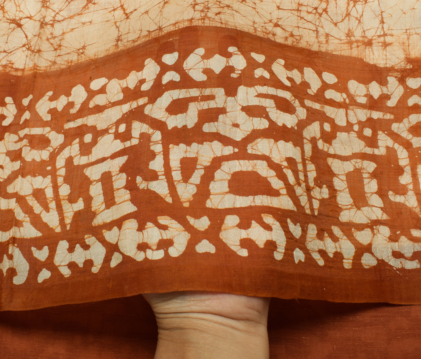 Sushila Vintage Light Brown Saree  Pure Silk Batik Printed Soft Craft Fabric