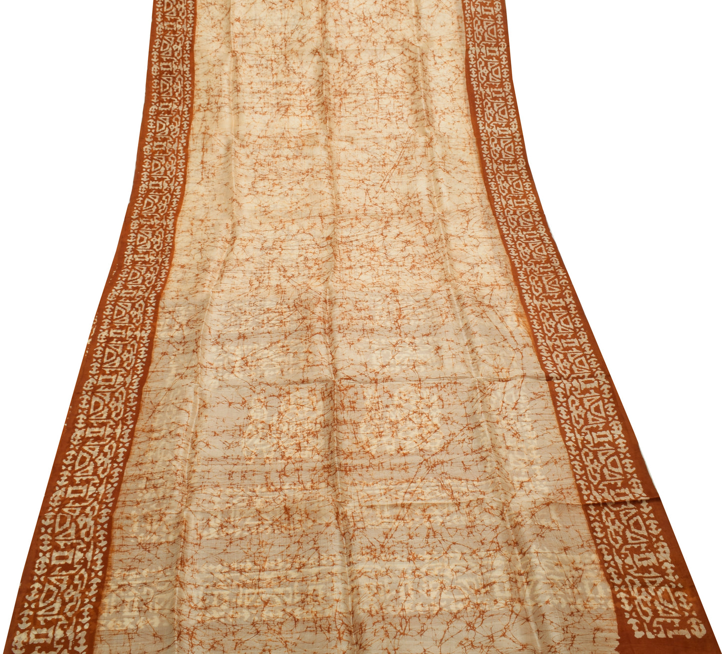 Sushila Vintage Light Brown Saree  Pure Silk Batik Printed Soft Craft Fabric
