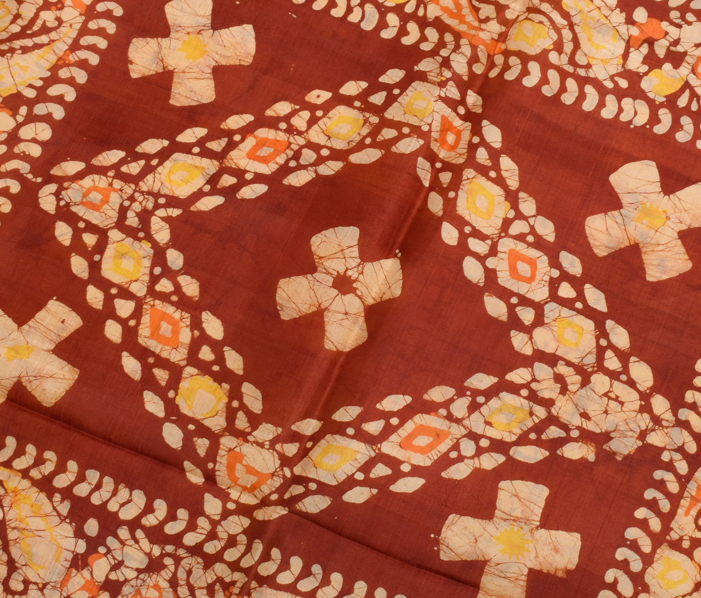 Sushila Vintage Yellow Saree 100% Pure Silk Batik Printed Soft Craft Fabric