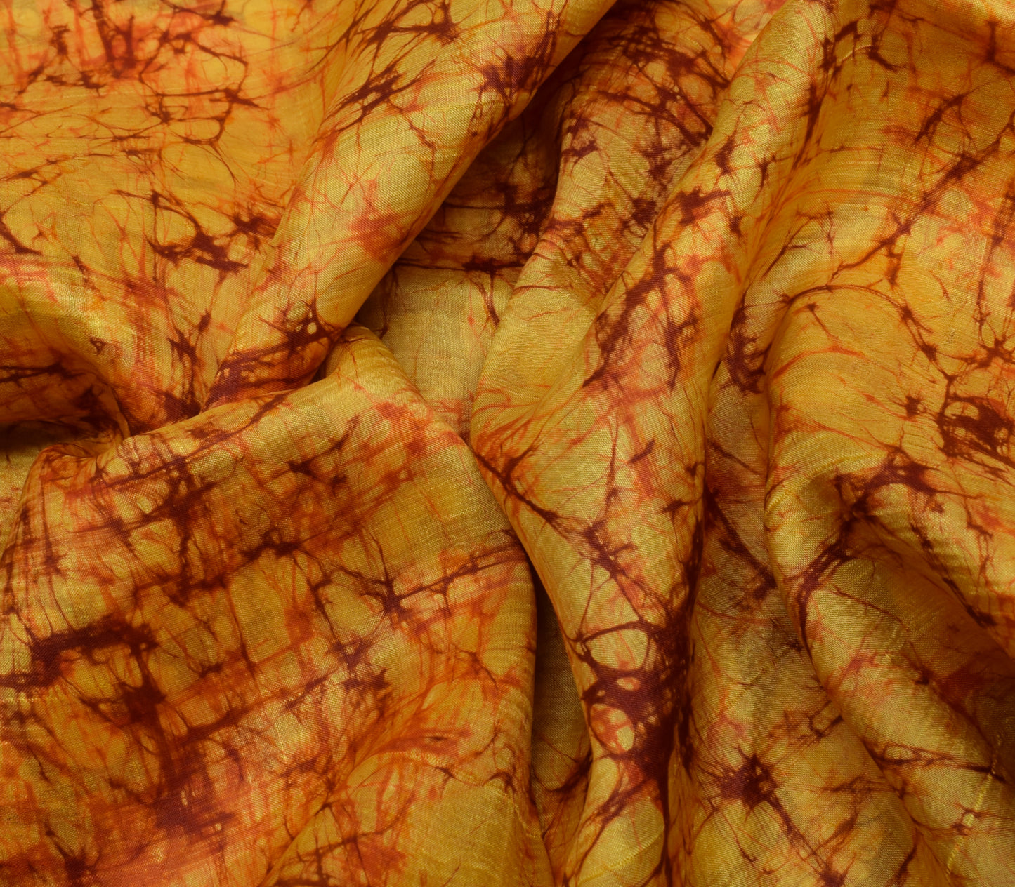 Sushila Vintage Yellow Saree 100% Pure Silk Batik Printed Soft Craft Fabric
